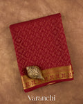 Maroon Checkered Pure Mysore Crepe Silk Saree — Folded