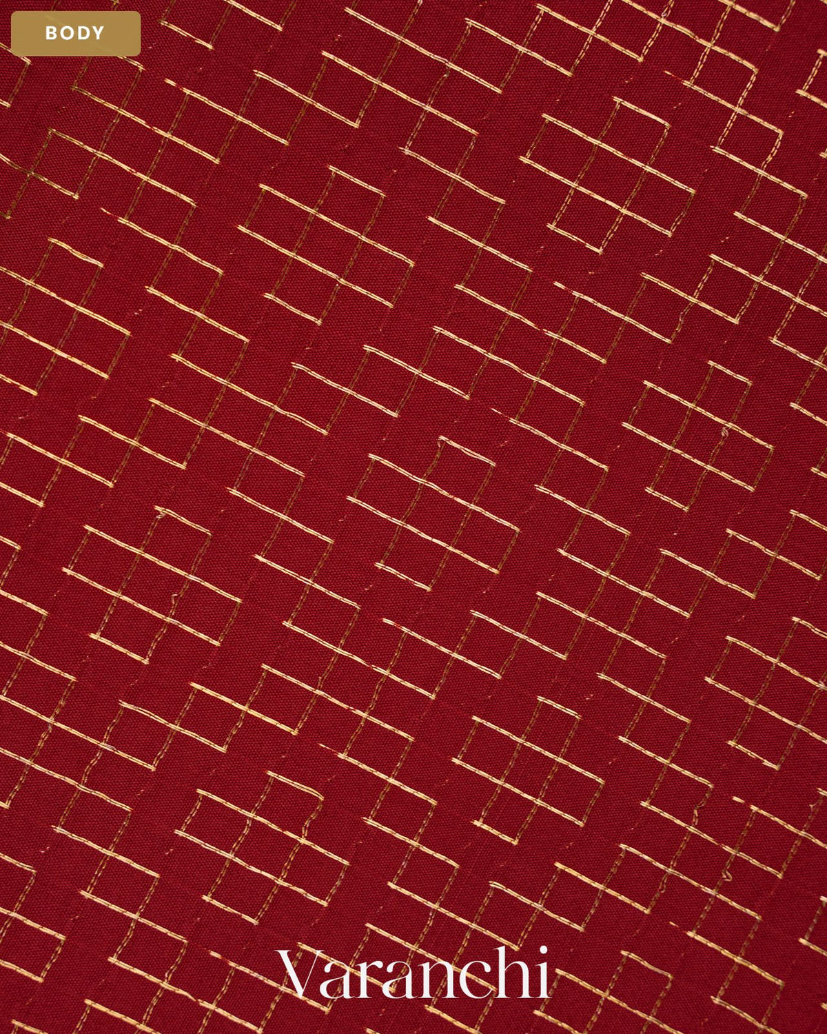 Maroon Checkered Pure Mysore Crepe Silk Saree — Body