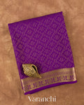 Purple Checkered Pure Mysore Crepe Silk Saree — Folded