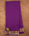 Purple Checkered Pure Mysore Crepe Silk Saree — Full Saree