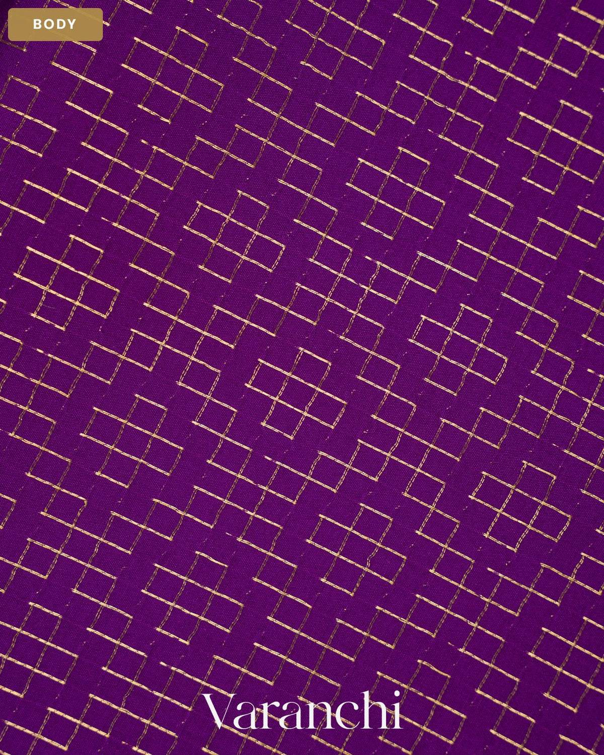 Purple Checkered Pure Mysore Crepe Silk Saree — Body