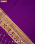 Purple Checkered Pure Mysore Crepe Silk Saree — Blouse