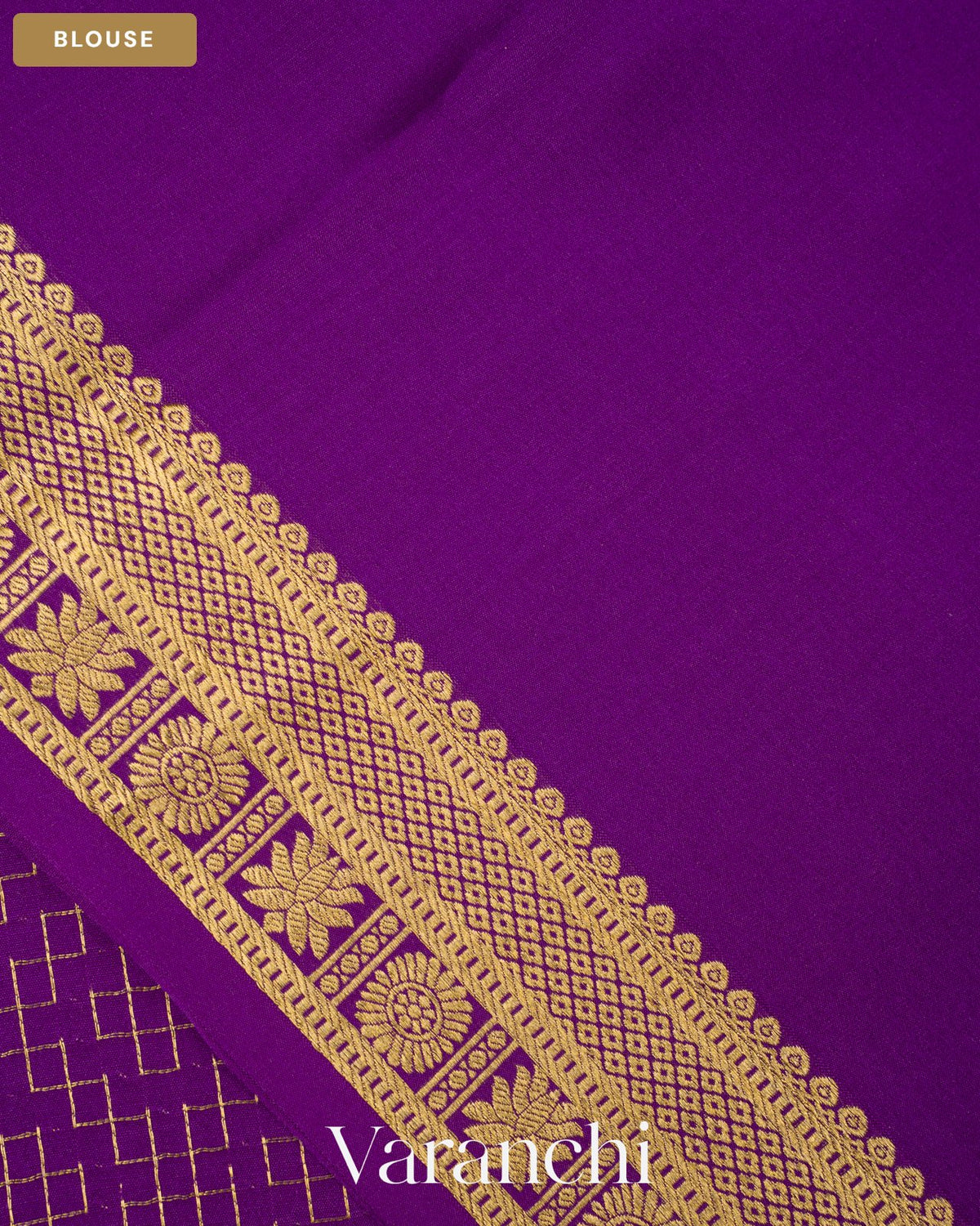 Purple Checkered Pure Mysore Crepe Silk Saree — Blouse