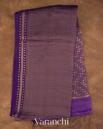 Purple with Sequin Embroidery Pure Muslin Silk Handloom Saree — Full Saree
