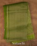 Leafy Green with Sequin Embroidery Pure Muslin Silk Handloom Saree — Full Saree
