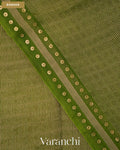 Leafy Green with Sequin Embroidery Pure Muslin Silk Handloom Saree — Border