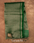 Bottle Green with Sequin Embroidery Pure Muslin Silk Handloom Saree — Full Saree
