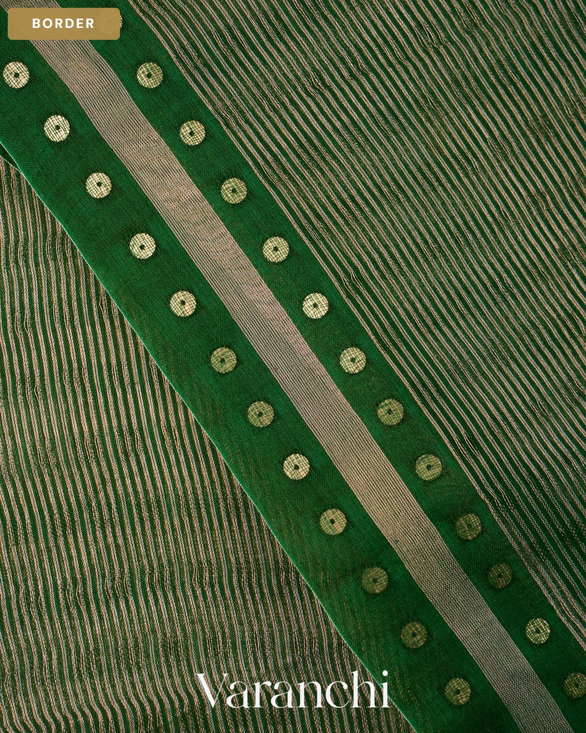 Bottle Green with Sequin Embroidery Pure Muslin Silk Handloom Saree — Border