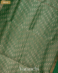 Bottle Green with Sequin Embroidery Pure Muslin Silk Handloom Saree — Pallu