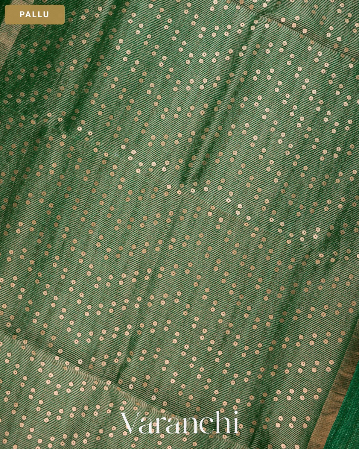 Bottle Green with Sequin Embroidery Pure Muslin Silk Handloom Saree — Pallu