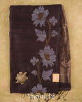 Deep Coffee Brown Floral Jamdani Pure Matka Silk Handloom Saree — Full Saree