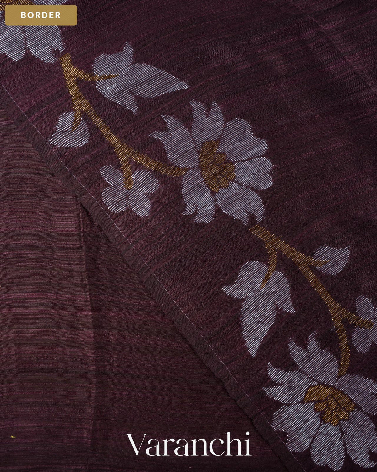 Deep Coffee Brown Floral Jamdani Pure Matka Silk Handloom Saree — Border
