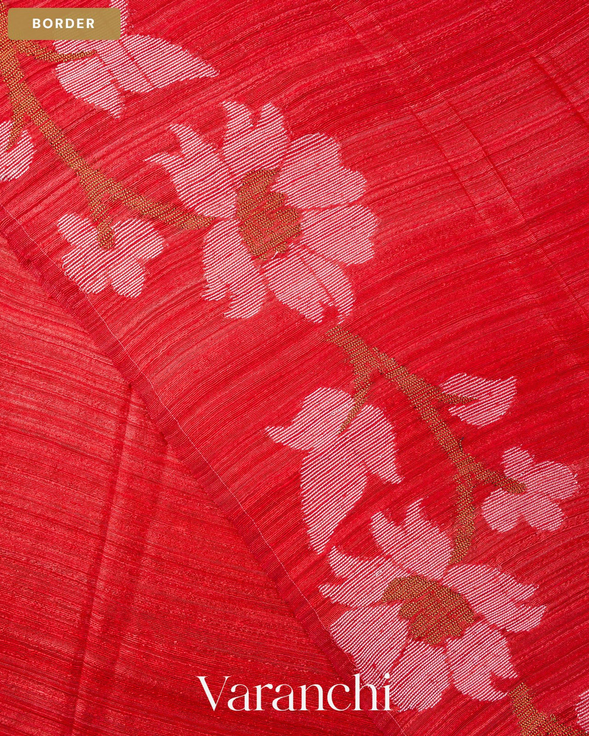 Chilly Red Floral Jamdani Pure Matka Silk Handloom Saree — Border