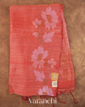 Peach Floral Jamdani Pure Matka Silk Handloom Saree — Full Saree