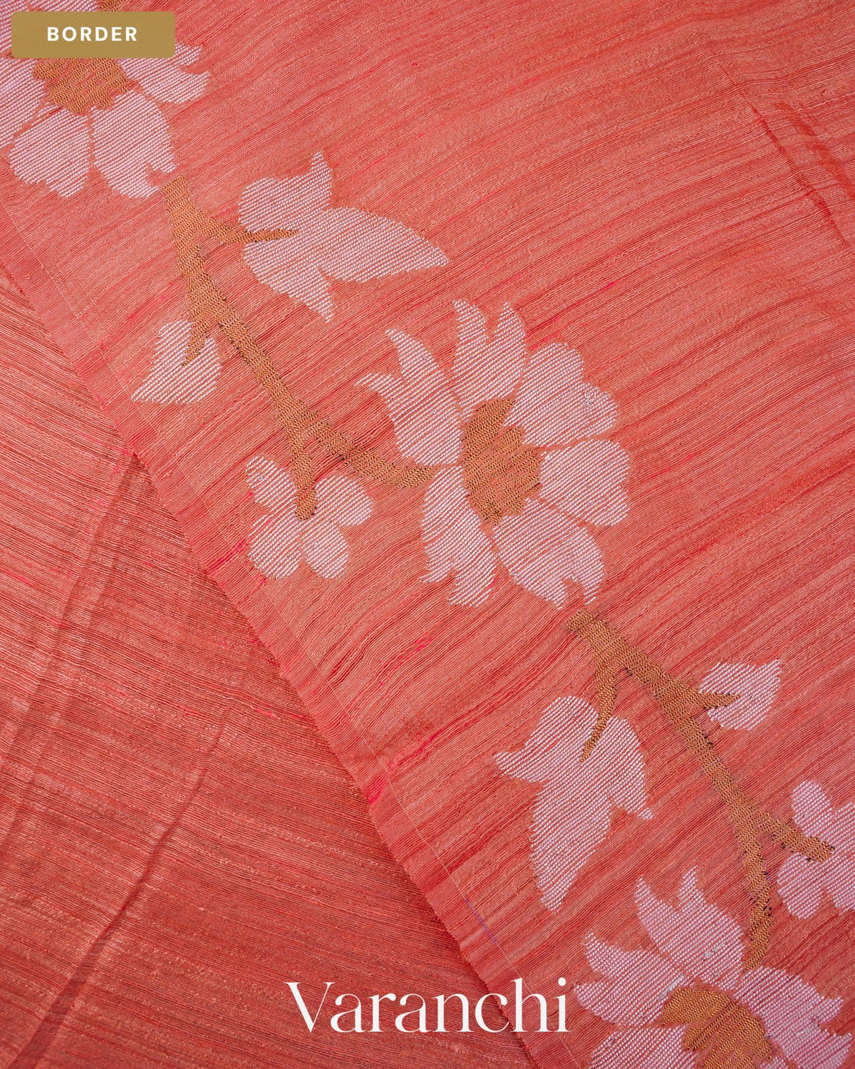 Peach Floral Jamdani Pure Matka Silk Handloom Saree — Border