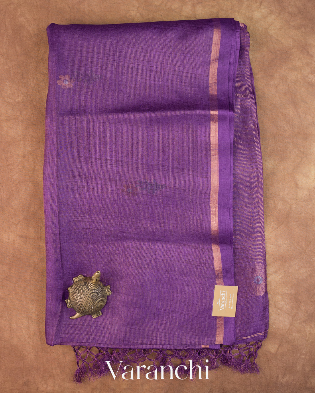 Purple Jamdani Pure Tussar Silk Handloom Saree — Full Saree