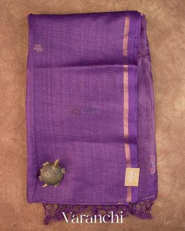 Purple Jamdani Pure Tussar Silk Handloom Saree — Full Saree