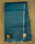 Teal Blue Jamdani Pure Tussar Tissue Silk Saree — Full Saree