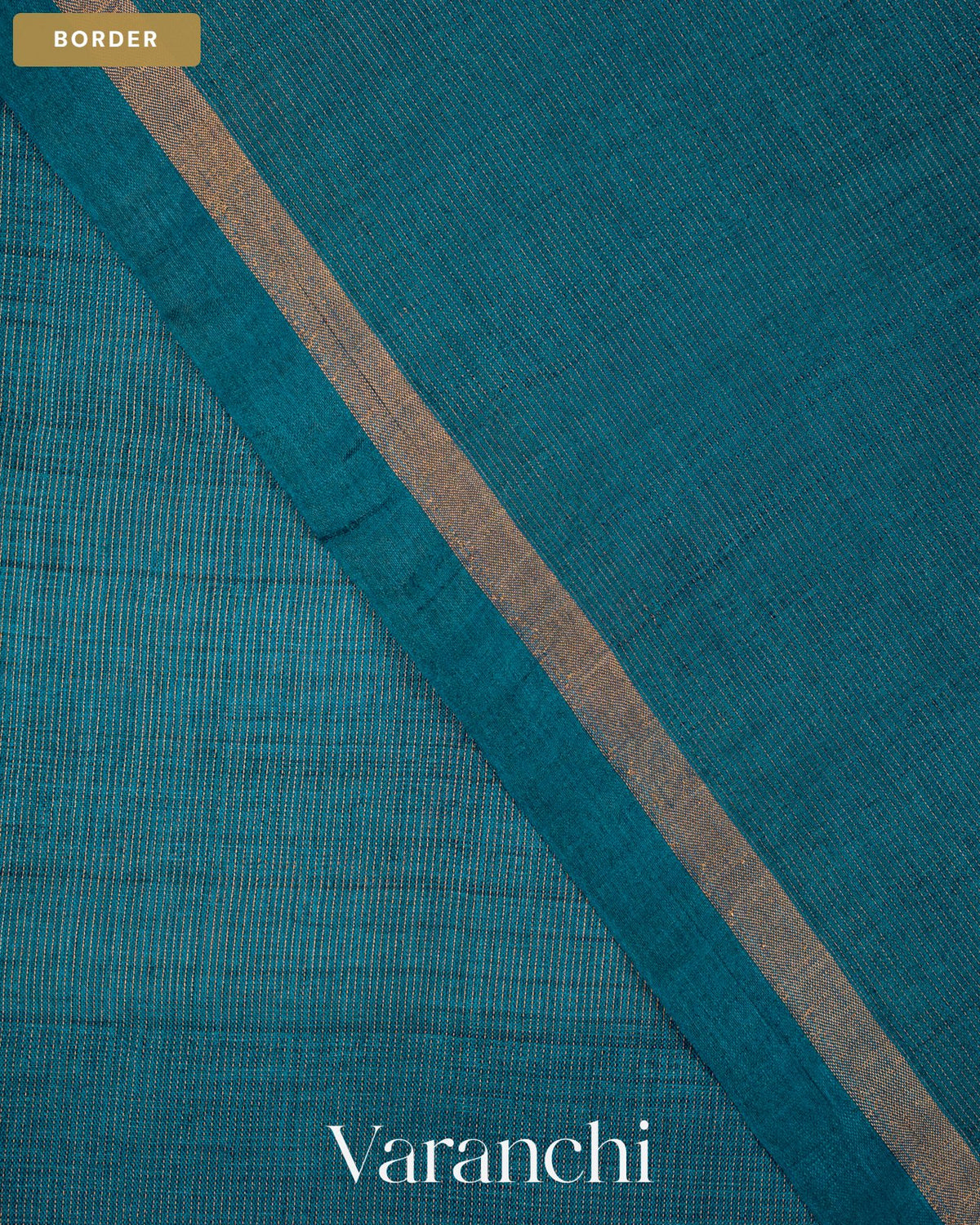Teal Blue Jamdani Pure Tussar Tissue Silk Saree — Border