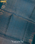 Teal Blue Jamdani Pure Tussar Tissue Silk Saree — Pallu