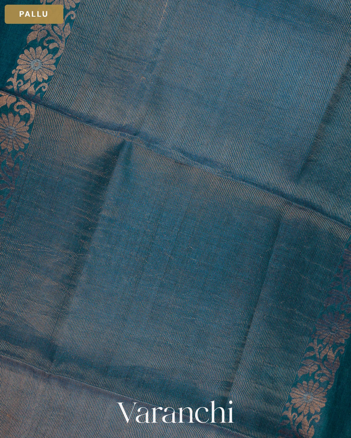 Teal Blue Jamdani Pure Tussar Tissue Silk Saree — Pallu