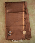 Coco Brown Jamdani Pure Tussar Tissue Silk Saree — Full Saree