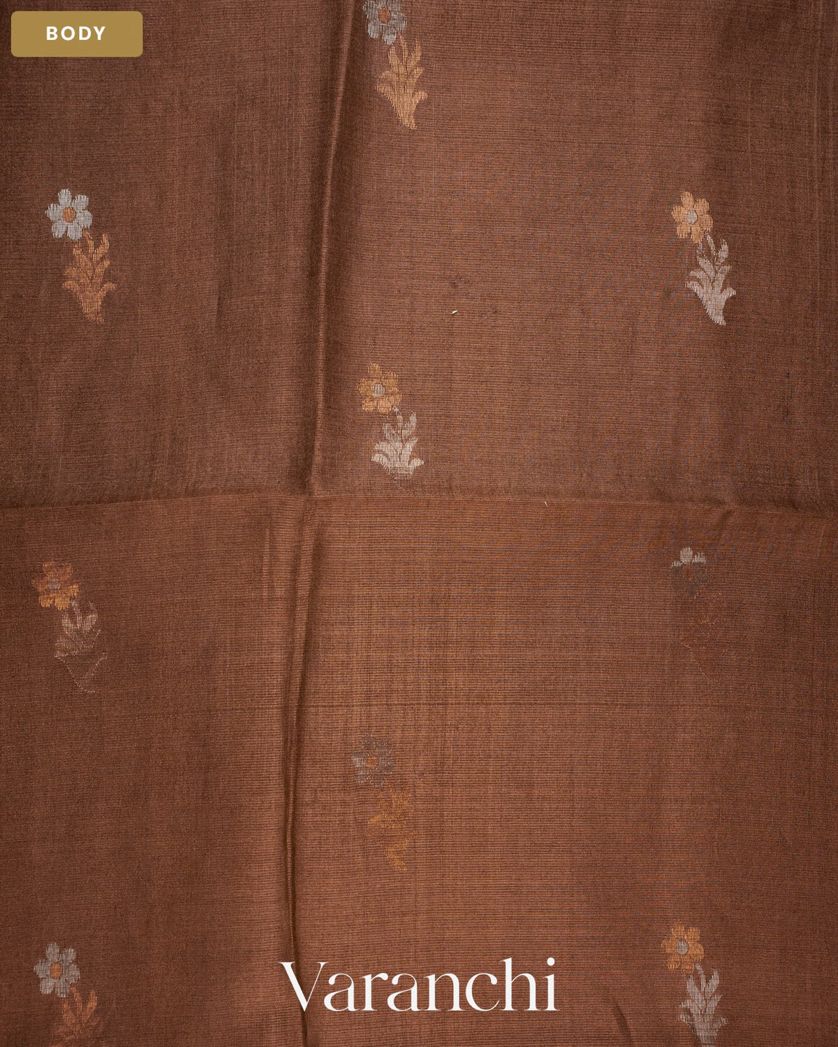Coco Brown Jamdani Pure Tussar Tissue Silk Saree — Body