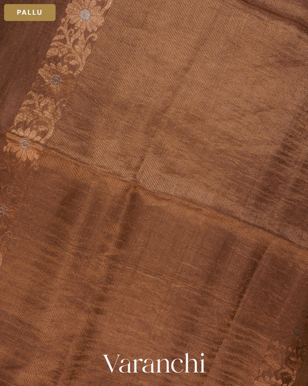 Coco Brown Jamdani Pure Tussar Tissue Silk Saree — Pallu