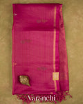 Magenta Pink Jamdani Pure Tussar Tissue Silk Saree — Folded