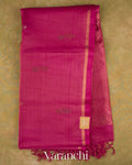 Magenta Pink Jamdani Pure Tussar Tissue Silk Saree — Full Saree