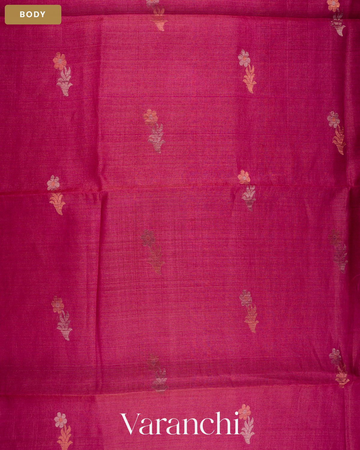 Magenta Pink Jamdani Pure Tussar Tissue Silk Saree — Body