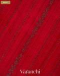 Tomato Red Striped Pure Raw Silk Handloom Saree — Body