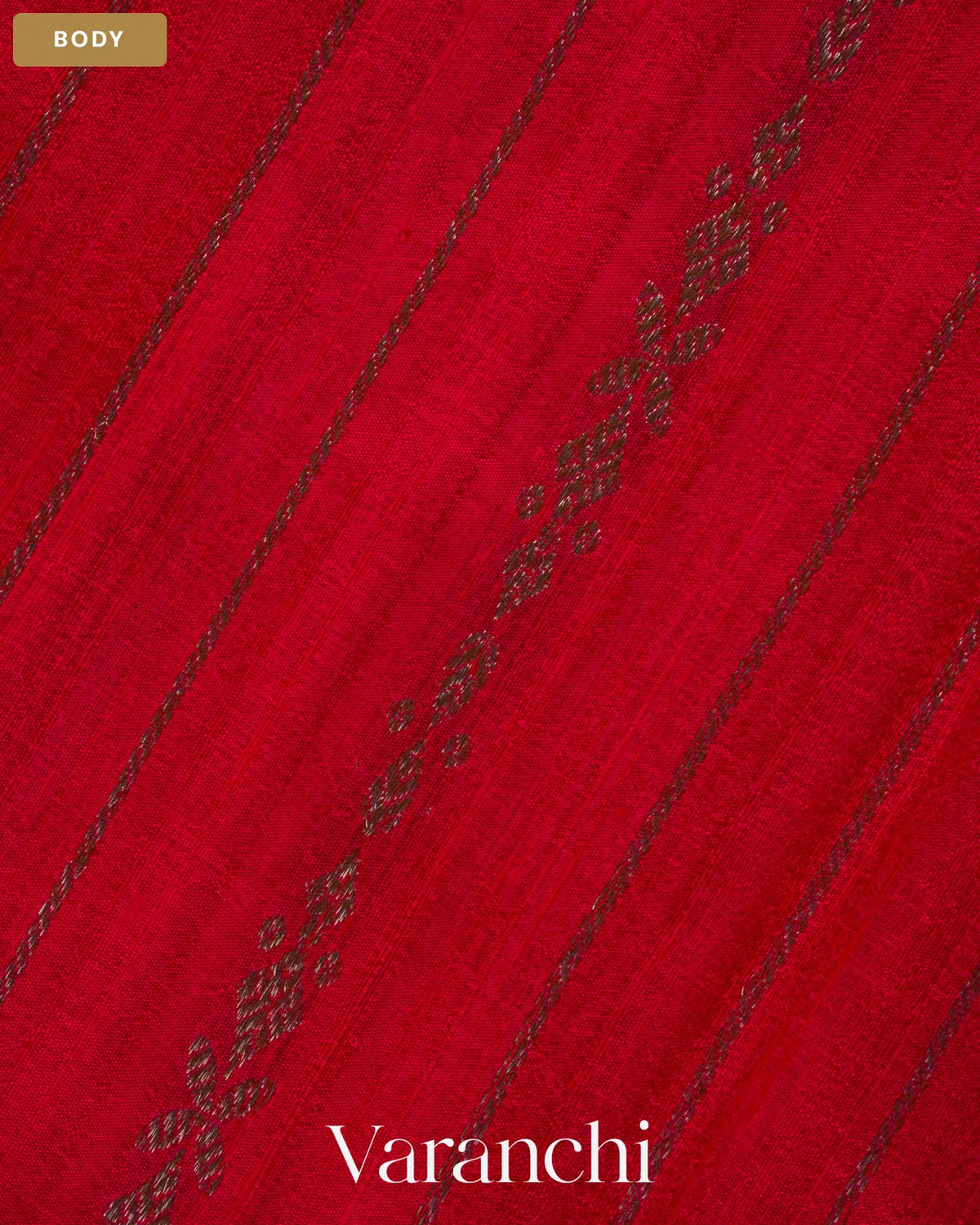 Tomato Red Striped Pure Raw Silk Handloom Saree — Body