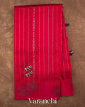 Tomato Red Striped Pure Raw Silk Handloom Saree — Full Saree
