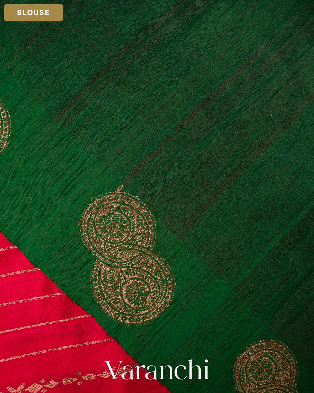 Tomato Red Striped Pure Raw Silk Handloom Saree — Blouse