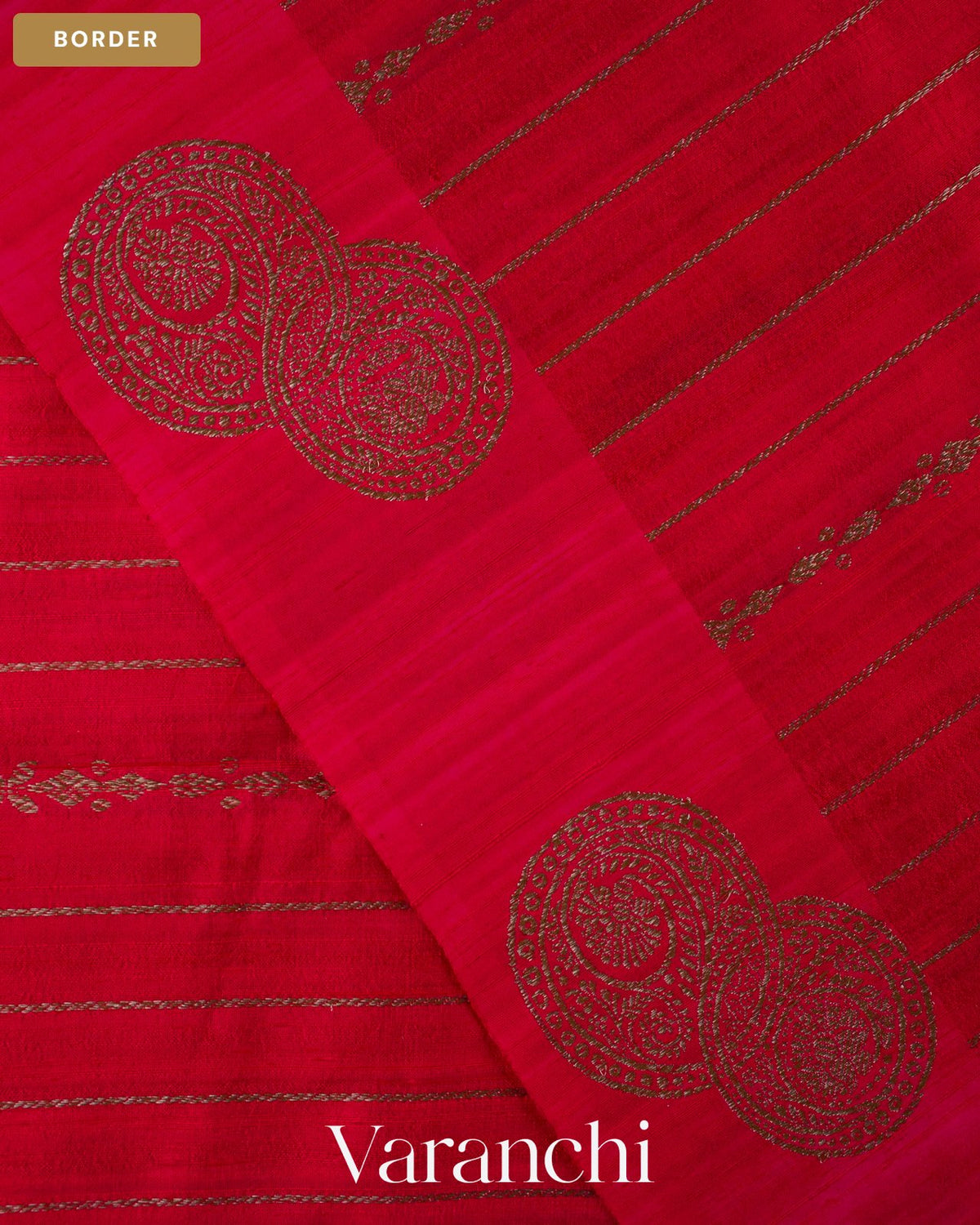 Tomato Red Striped Pure Raw Silk Handloom Saree — Border