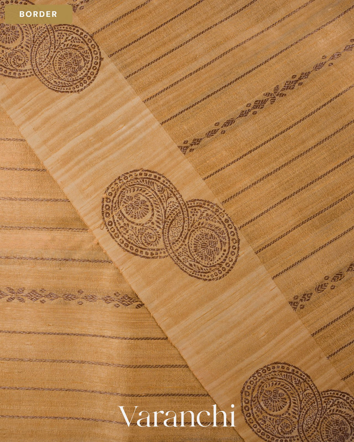 Ivory Striped Pure Raw Silk Handloom Saree — Border