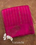 Rani Pink Striped Pure Raw Silk Handloom Saree — Folded