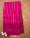 Rani Pink Striped Pure Raw Silk Handloom Saree — Full Saree
