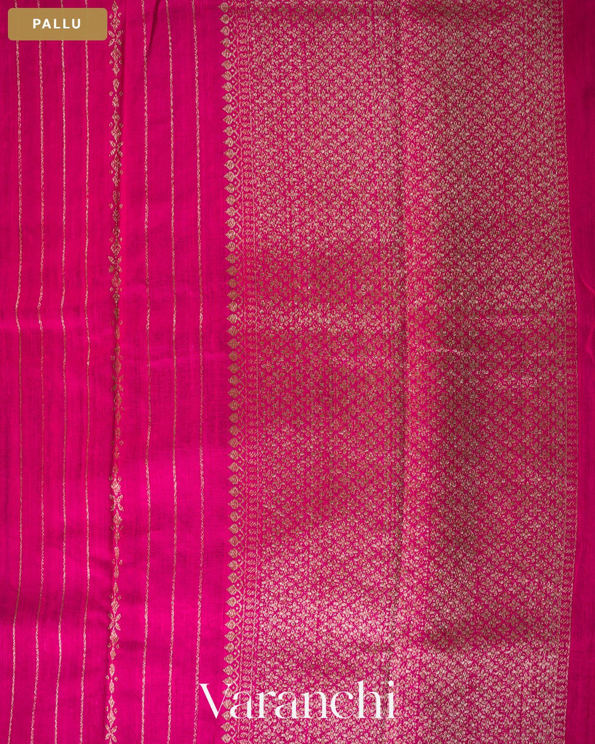 Rani Pink Striped Pure Raw Silk Handloom Saree — Pallu