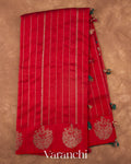 Chilly Red Striped Pure Raw Silk Handloom Saree — Full Saree