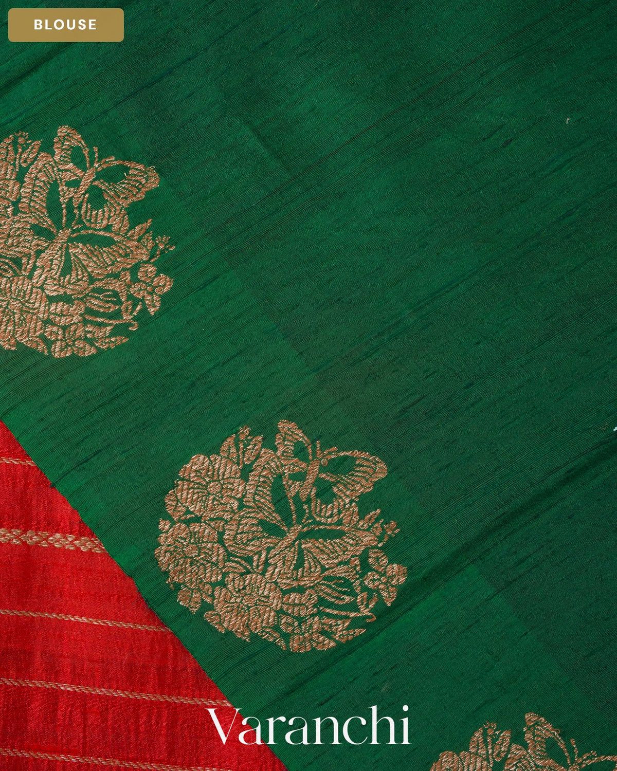 Chilly Red Striped Pure Raw Silk Handloom Saree — Blouse