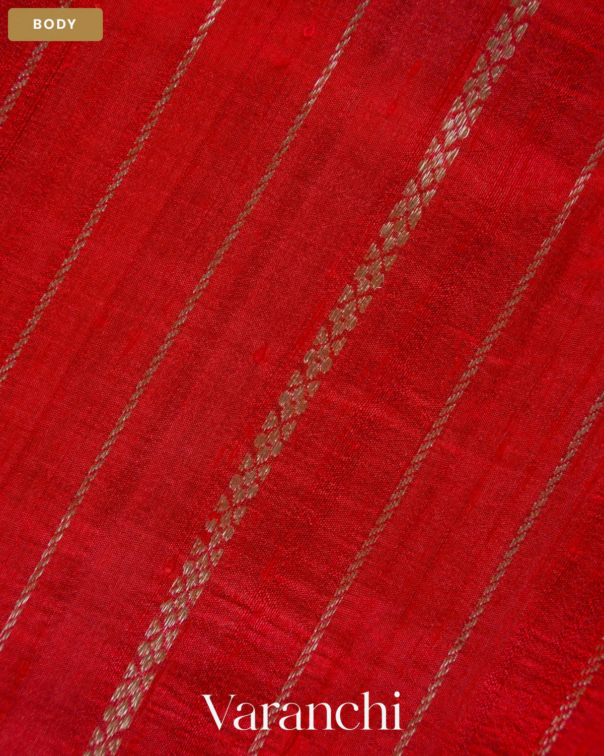 Chilly Red Striped Pure Raw Silk Handloom Saree — Body