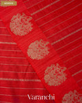 Chilly Red Striped Pure Raw Silk Handloom Saree — Border