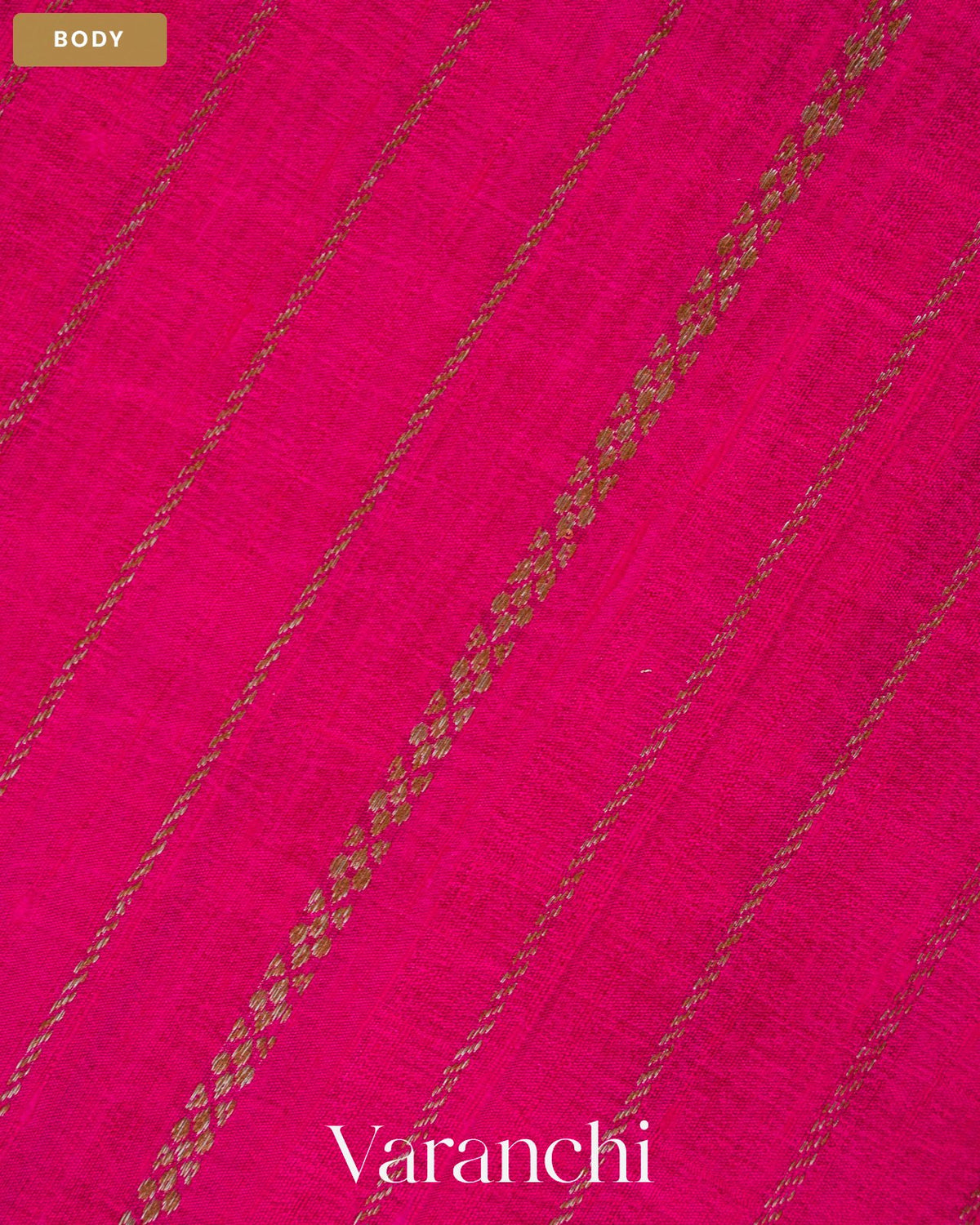 Rani Pink Striped Pure Raw Silk Handloom Saree — Body