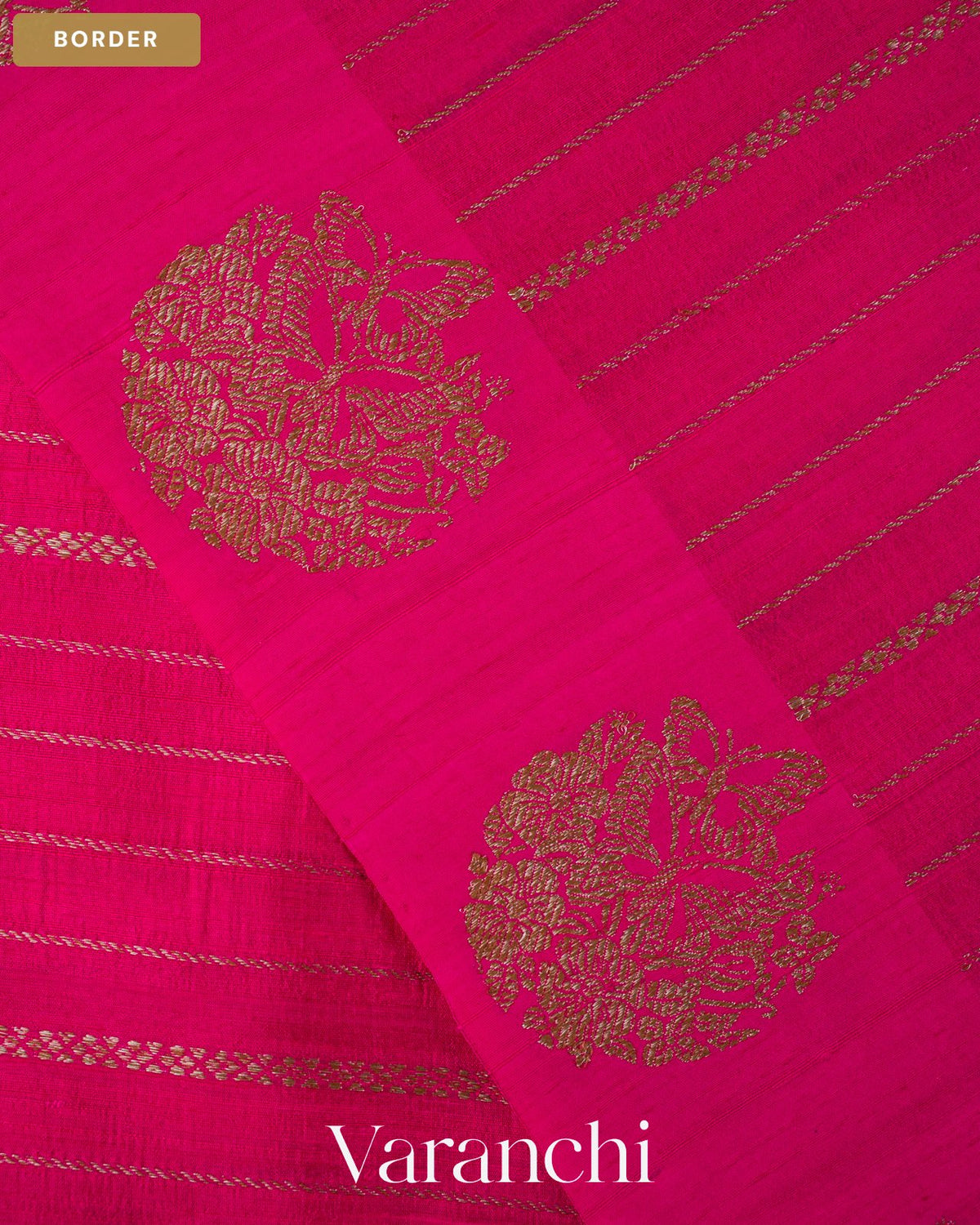 Rani Pink Striped Pure Raw Silk Handloom Saree — Border