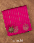 Rani Pink Striped Pure Raw Silk Handloom Saree — Folded