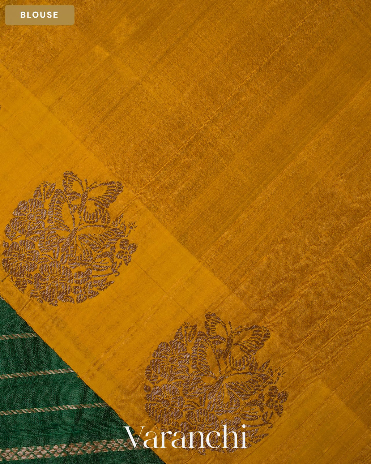 Bottle Green Striped Pure Raw Silk Handloom Saree — Blouse