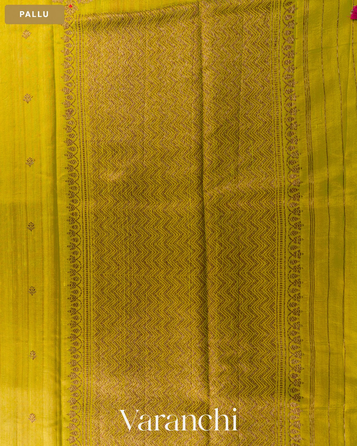 Lime Green Borderless Pure Raw Silk Handloom Saree — Pallu