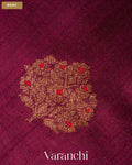 Wine Borderless Pure Raw Silk Handloom Saree — Body